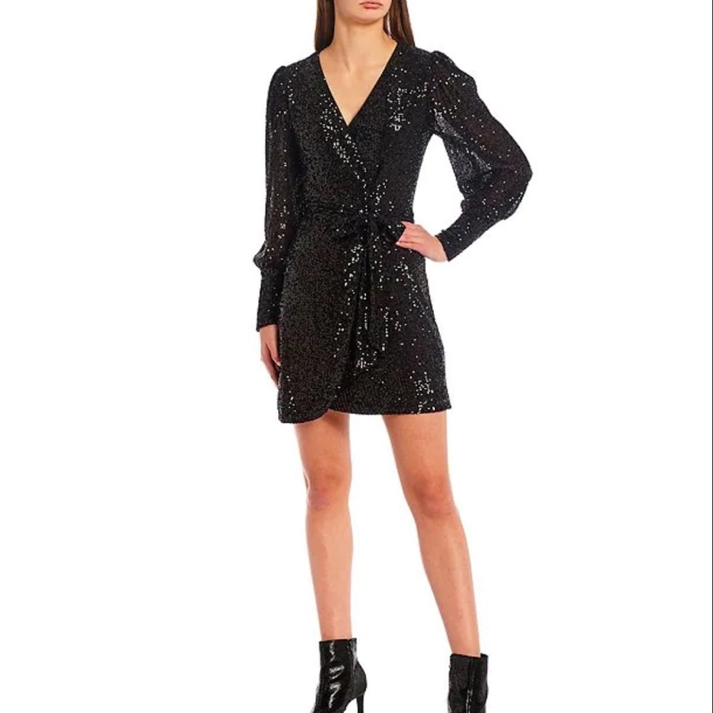 Forever 21 Black Sequined Faux Wrap Dress